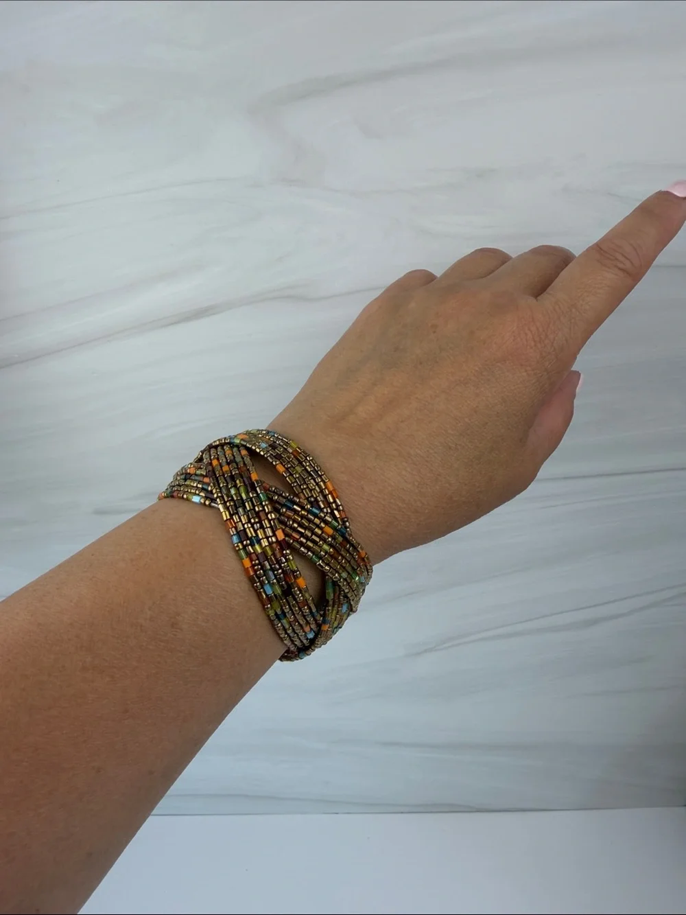 Multistrand Seed Bead Twisted Bracelet - Olive & Rust